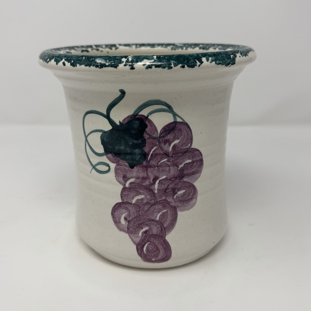 Contemporary Pottery LTD Oregon Vase Hand Painted Grapes Teal Spatterware - Picture 7 of 12